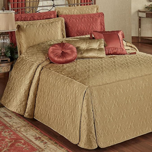 Cambridge Classic Luxury Bedding | Golden Bronze Solid Color Polyester Satin | Elaborate Damask Quilting | 6 Pc Bed Set Includes Oversized Queen Bedspread, 2 Standard Shams, and 3 Decorative Pillows