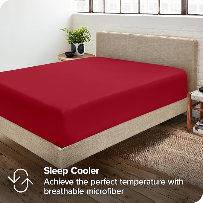 Bare Home 2-Pack Fitted Bottom Sheets Twin XL - Premium 1800 Ultra-Soft Wrinkle Resistant Microfiber - Deep Pocket (Twin XL, Red)