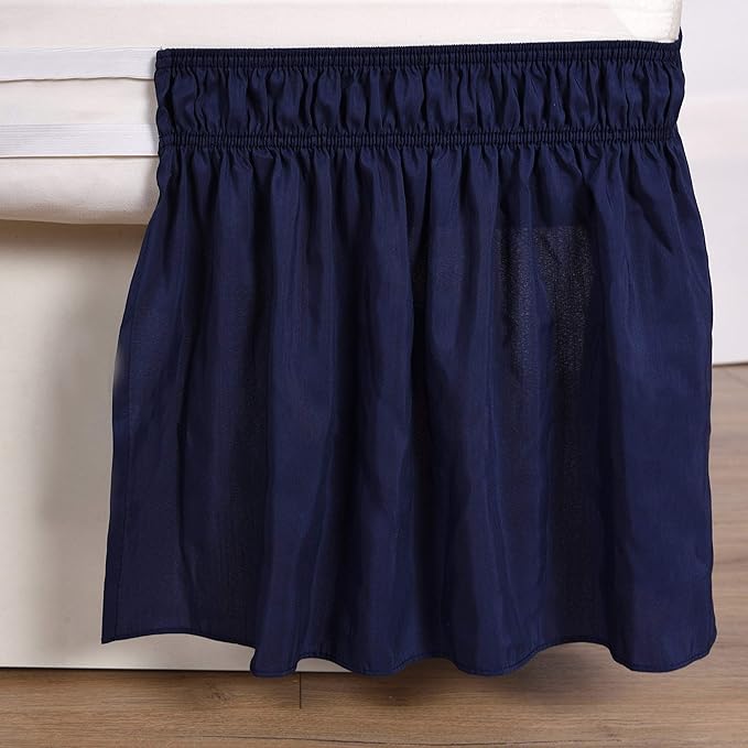 Bed Skirt Three Sides Fabric Adjustable Elastic Wrap Around Dust Ruffled Bed Skirts RV King, Navy Blue, 16 Inch Tailored Drop
