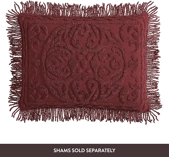 Beatrice Home Fashions Medallion Chenille Bedspread, King, Burgundy
