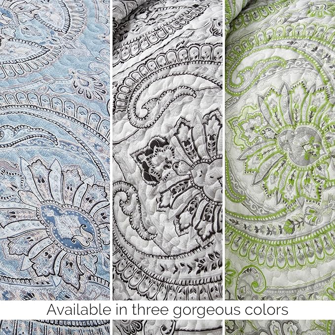 Southshore Fine Living, Inc. Twin XL Comforter Quilt Set, Dorm Bedding Essentials, Stain Resistant, Machine Washable Paisley Boho Bed Spread, Twin XL Quilt Bedspread Set w/Pillow Sham, Paisley Aqua
