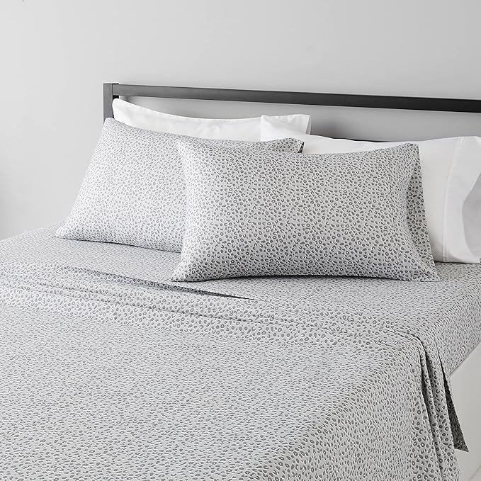 Amazon Basics Lightweight Breathable Brushed Microfiber Wrinkle Resistant 4 Piece Bed Sheet Set With 14-inch Deep Pockets - Full, Gray Cheetah, Printed