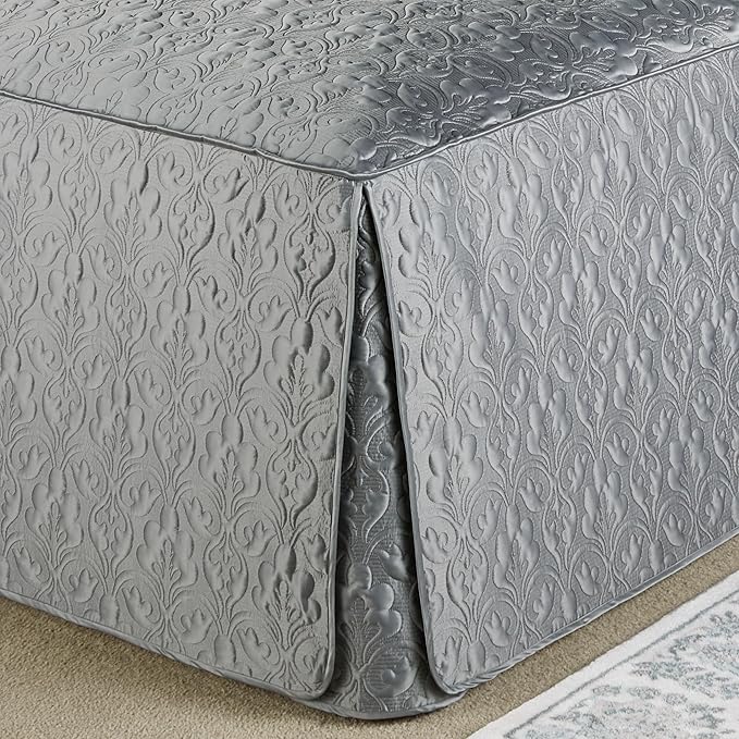 Cambridge Classic Luxury Bedding | Neutral Warm Gray Solid Color Polyester Satin | Elaborate Damask Quilting | Fitted, Oversized 24 Inch Drop | 3 Pc Bed Set Includes Queen Bedspread & 2 Standard Shams