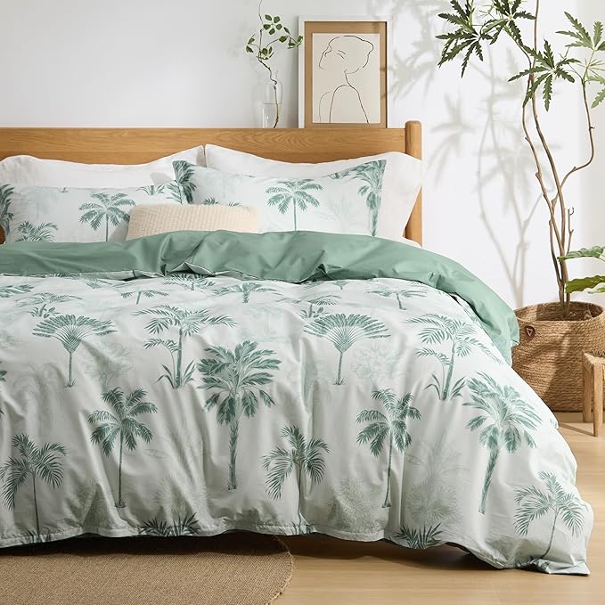 Bedsure Duvet Cover King Size - 100% Cotton Reversible Floral King Duvet Cover Set with Zipper Closure, 3 Pieces Soft & Breathable Green Milieu Bedding Set with 2 Pillow Shams 20"x36"
