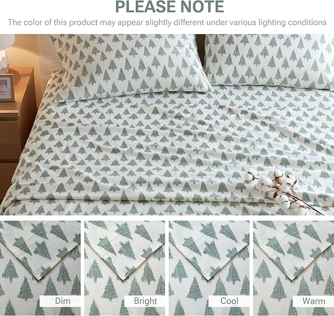 True North by Sleep Philosophy Cotton Sheet Set Cozy Print 100% Cotton Flannel Sheets Bedding Set, Oversized Sheets, Deep Pocket Fits Up to 14" Mattress Queen Bed Sheets Queen Ikat Tree 4 Piece
