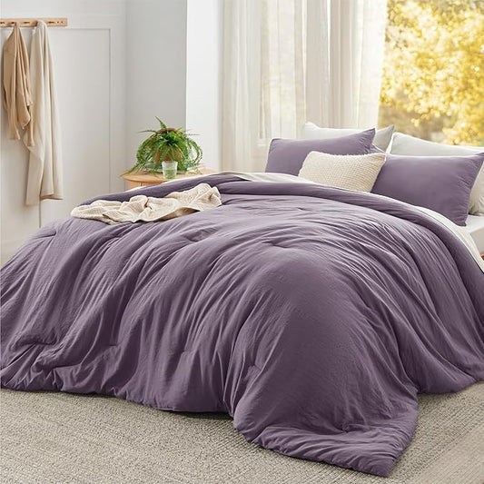Bedsure Super King Comforter Set, Grayish Purple Soft Prewashed Bedding for All Seasons, 3 Pieces GentleSoft™ Bed Set, 1 Lightweight Comforter (120"x120") and 2 Pillowcases (20"x36")