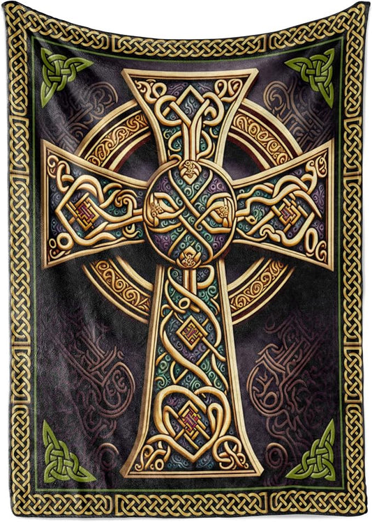 Celtic Old Rugged Cross Blanket for Adults, Decorative Home Decor Tapestry or Bedroom Throw, Vintage Irish or Norse Inspired Theme, Warm, Soft and Plush, (Fleece 50x60)