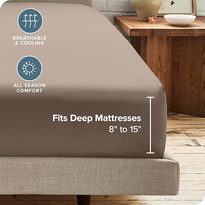 Bare Home 2-Pack Fitted Bottom Sheets Short Queen - Premium 1800 Ultra-Soft Wrinkle Resistant Microfiber - Deep Pocket (Short Queen, Taupe)