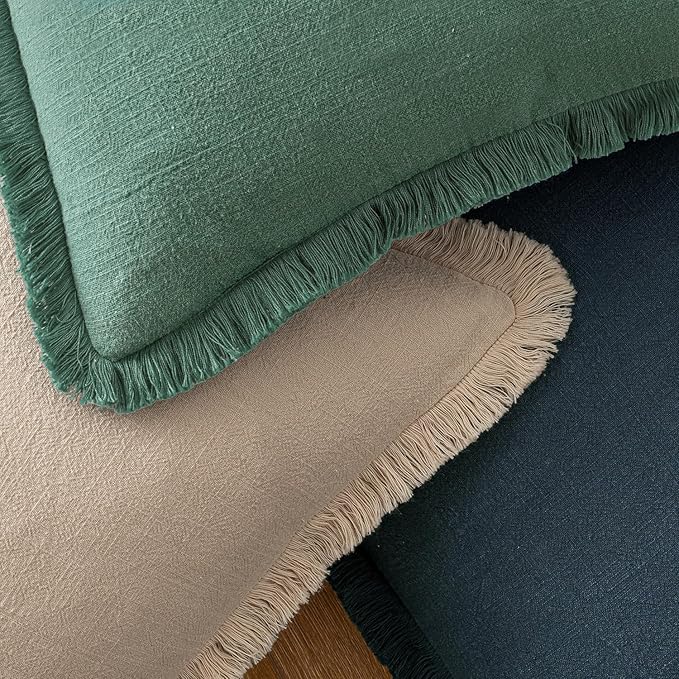 MIULEE Decorative Throw Pillow Covers Neutral Linen Fringe Throw Pillows Set of 2 Navy Blue Boho Farmhouse Cushion Covers with Tassels for Couch Sofa Bed Living Room Spring Home Decor 20x20 Inch
