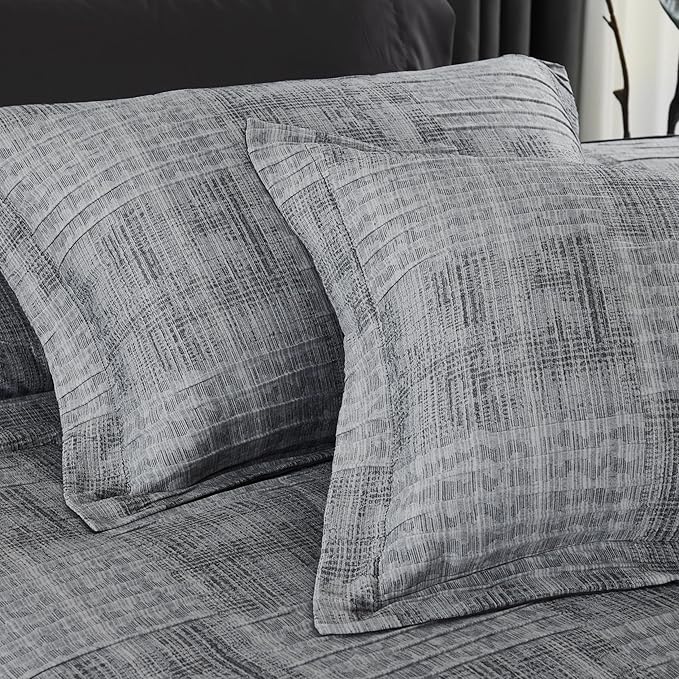 MaiRêve Charcoal Grey Queen Comforter Set, Textured Design Grey Crinkle Bed in A Bag Queen Size, Queen Comforter Set with 7 Pieces with Comforter, Sheets, Pillowcases & Shams 90"x 90"