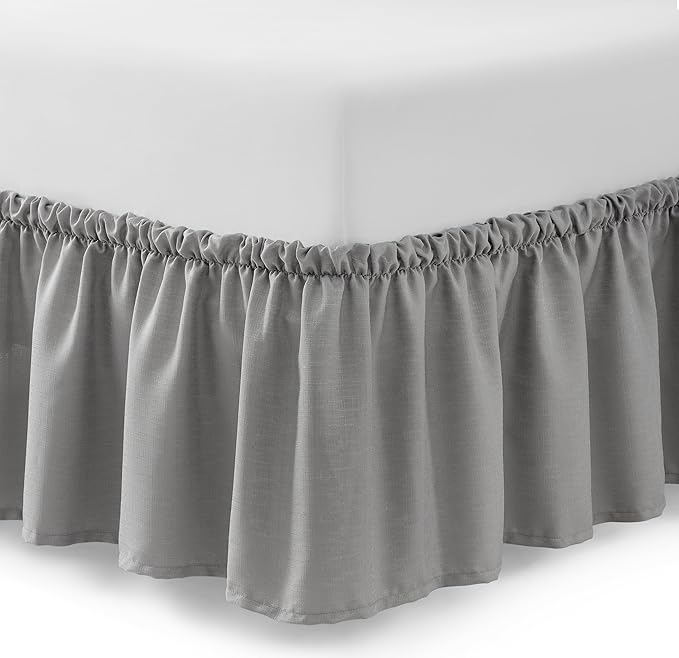 Casual Living Bed Skirt Wrap Around Ruffled Style Box Spring Cover Bed Skirts for Bedroom Decor Machine Washable Premium Bedding 15-Inch Drop Elastic Dust Ruffle, Twin/Twin XL, Grey