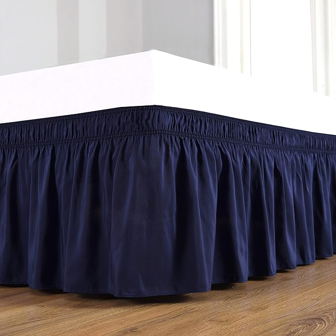 Bed Skirt Three Sides Fabric Adjustable Elastic Wrap Around Dust Ruffled Bed Skirts Full XL, Navy Blue, 16 Inch Tailored Drop