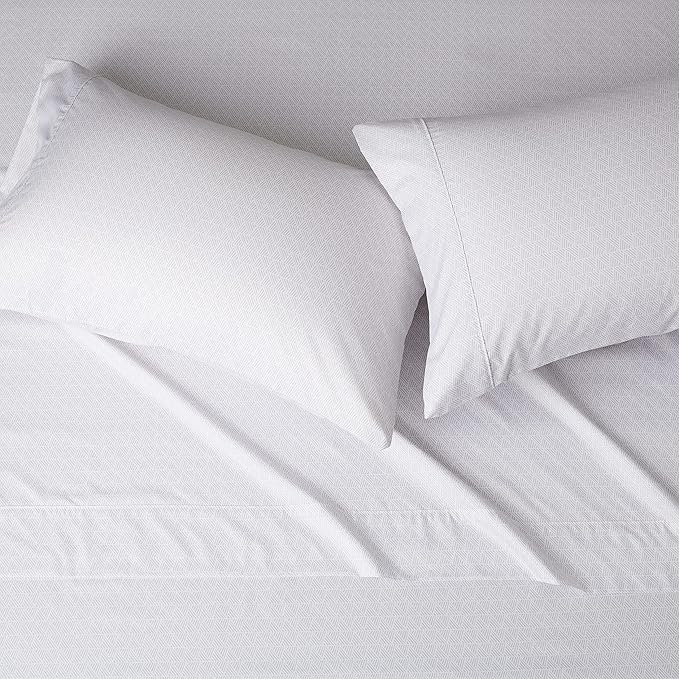 Amazon Basics Breathable,Wrinkle-Free Brushed Microfiber 4-Piece Bed Sheet Set with 14-Inch Deep Pockets,Queen,Gray Crosshatch,Printed,(Pack of 4)
