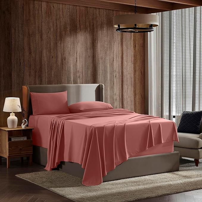Nestl Short Queen Sheet Set - 1800 Ultra-Soft Microfiber - Double Brushed - Deep Pockets - Easy Fit - 4 Piece Set - Bed Sheets (Short Queen, Pink Clay)