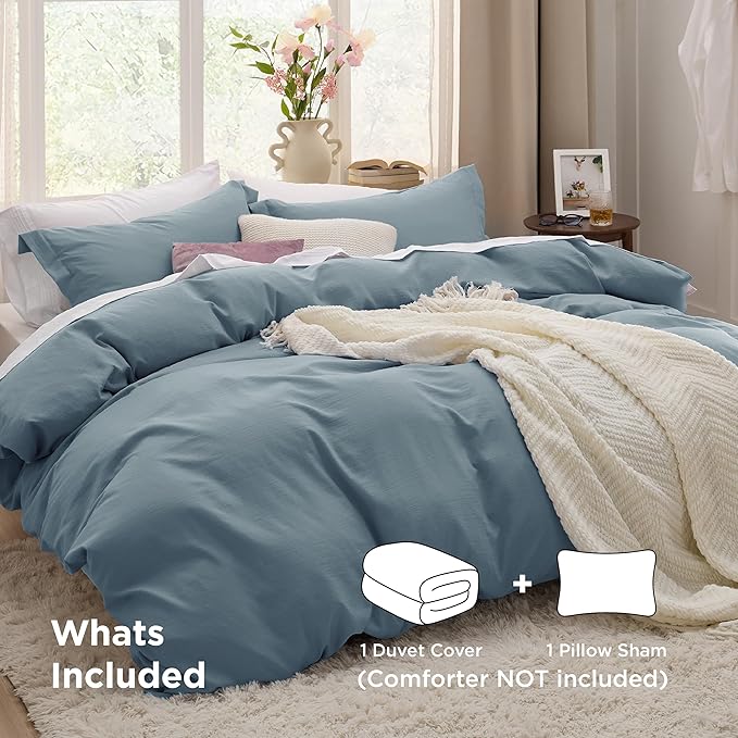 Bedsure Mineral Blue Duvet Cover Twin/Twin XL Size - 2 Pieces Prewashed Cotton-Like Polyester Extra Soft Bedding Set, Includes 1 Duvet Cover 68''x90''with Zipper Closure & 1 Pillow Sham, No Comforter