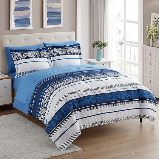 Sweet Home Collection 7 Piece Comforter Set Bag Solid Color All Season Soft Down Alternative Blanket & Luxurious Microfiber Bed Sheets, Mediterranean, King