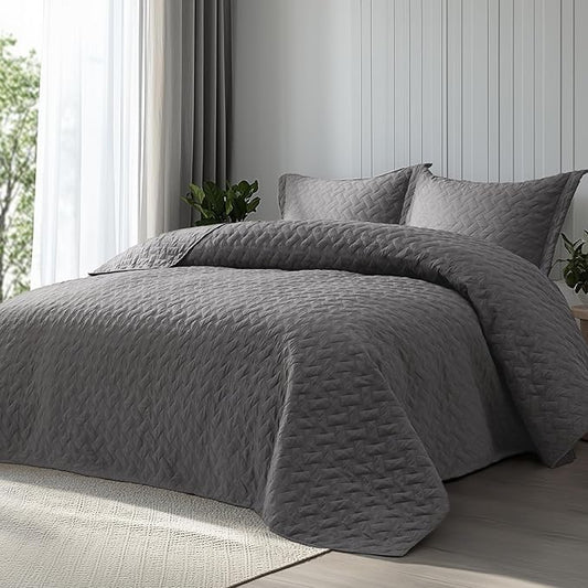 Bedsure Quilts Twin Size - Lightweight Bedspreads Twin Size with Basket Weave Pattern, Soft Quilt Bedding, Grey Comforter Coverlet for All Seasons (68" x 86")