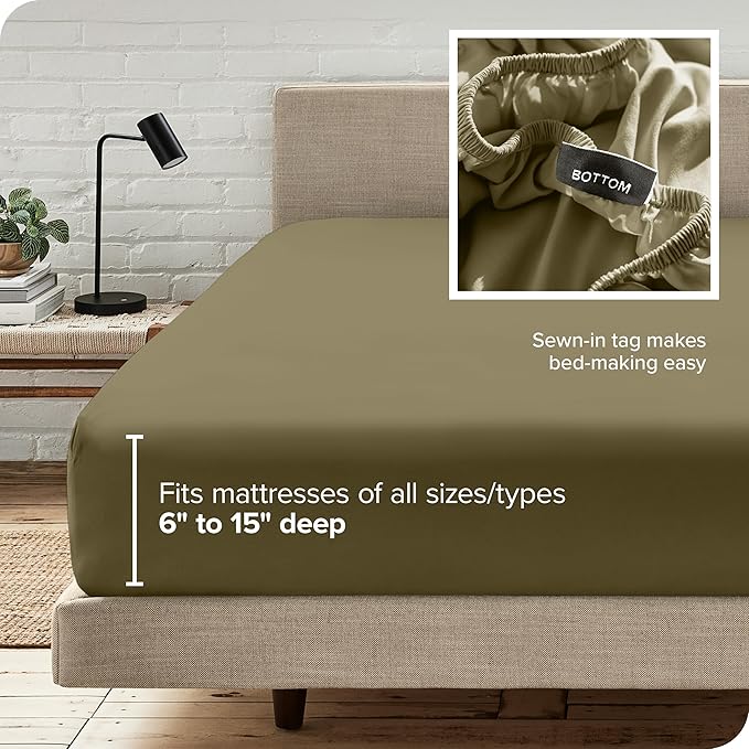 Bare Home Fitted Bottom Sheet Queen Size - Premium 1800 Microfiber - Ultra-Soft Hotel Luxury - Deep Pocket - Durable and Long Lasting (Queen, Olive)