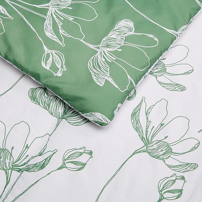 Amazon Basics Lightweight Microfiber Comforter Sets, 7 Pieces, Green, Floral, Full/Queen