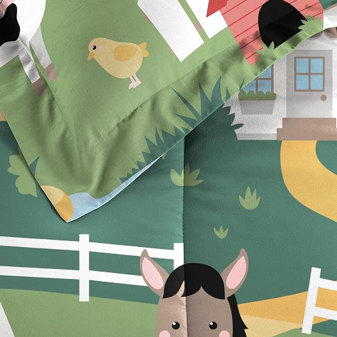 Dream Factory Kids 7-Piece Complete Bed Set Easy-Wash Super Soft Microfiber Comforter Bedding, Full, Multi Barnyard Animals