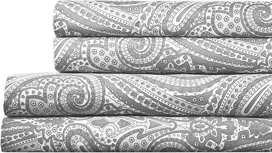 Twin Sheets - Breathable Luxury Sheets with Full Elastic & Secure Corner Straps Built In - 1800 Supreme Collection Extra Soft Deep Pocket Bedding Set, Sheet Set, Twin, Paisley Gray