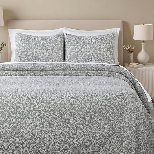 Superior 3 Piece Bedspread Set, Home Bed Decor, Decorative Bed Spread, 2 Pillow Shams, Medium Weight Blanket, Floral Matelasse Coverlet, Bedding Essentials, Enzy Collection, Full, Sage