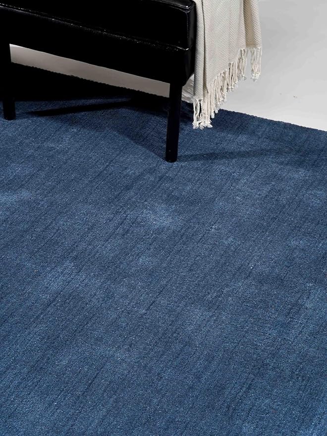 Rugsotic Carpets Hand Knotted Gabbeh Wool 6'x9' Area Rug Solid Blue L00111
