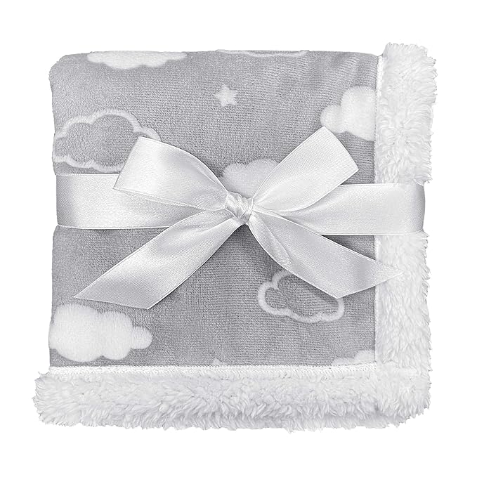 American Baby Company Heavenly Soft Chenille Sherpa Security Blanket (14" x 14"), Gray, Warm and Cozy for Boys and Girls