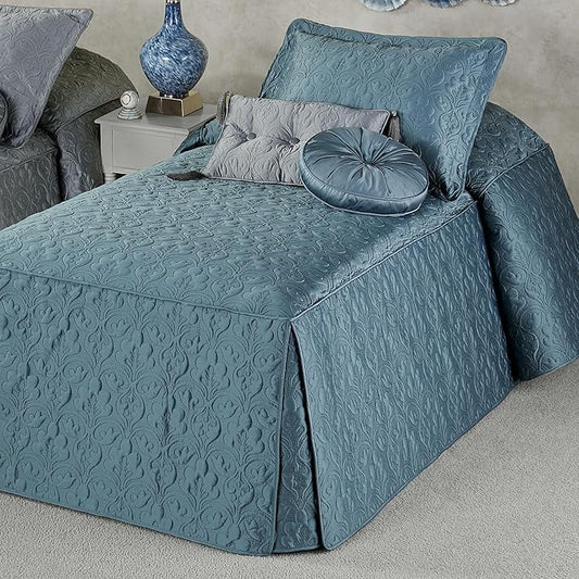 Cambridge Classic Luxury Bedding | Bold Blue Shadow Solid Color Polyester Satin | Elaborate Damask Quilting | 2 Piece Bed Set Includes Twin Bedspread and Standard Pillow Sham | Also Fits Twin XL Beds