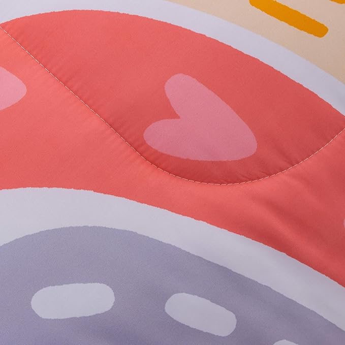 Btargot Lightweight Soft 3 Piece Rainbow Comforter Set with 2 Pillow Covers, Cartoon Love Hearts Flowers and Sun Star Bedding Set for Girls Boys Kids, Twin Pink