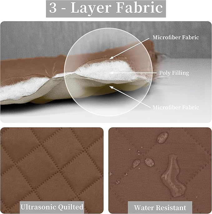 Easy-Going King Size Reversible Quilt Set with 1 Quilt and 2 Pillow Shams, Soft Bed Quilt Cover, Water Resistant Lightweight Microfiber Bedspread, Stain Resistant, Brown/Beige