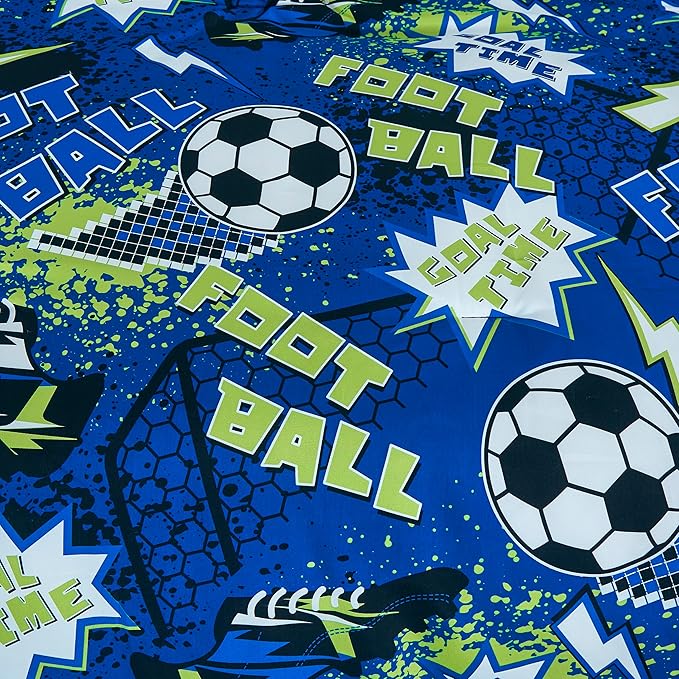 Chezmoi Collection 3-Piece Kids Football Soccer Bedding Comforter Set Twin Size - Soft Microfiber Blue Green Black White Printed Football Soccer Sports for Kids/Teens