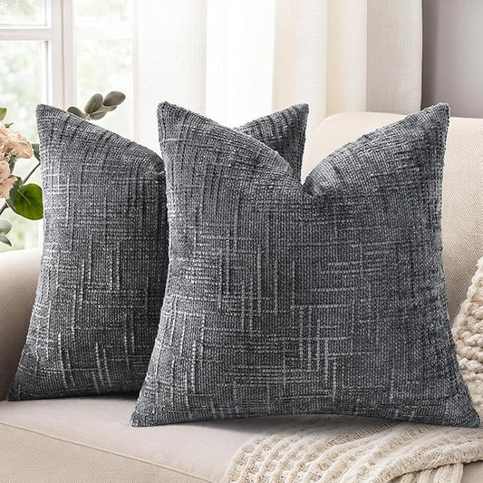 decorUhome Spring Dark Grey Chenille Throw Pillow Covers 20x20 Set of 2 Textured Soft Cozy Slubby Couch Pillow Covers Modern Farmhouse Boho Decorative Pillow Cases for Bed Sofa Living Room