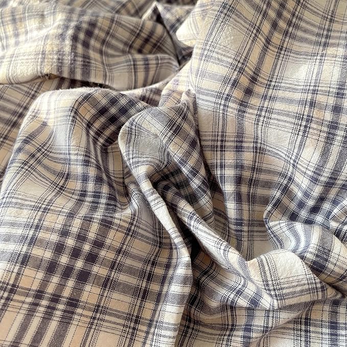 mixinni Full Duvet Cover Set - 3 Piece Vintage Buffalo Plaid Bedding, 100% Washed Cotton Duvet Cover with 2 Pillowcases, Soft & Breathable Navy Beige White Geometric Grid Pattern for All Seasons