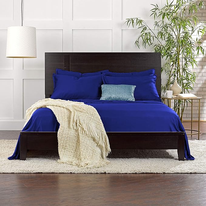 Pure Bamboo Queen Sheets, Genuine 100% Organic Viscose Derived from Bamboo Bed Sheet Set, Luxuriously Soft & Cooling, Double Stitching, 2 Year Quality Promise (Queen, Cobalt Blue)