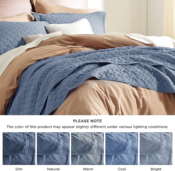 Bedsure Quilts Twin Size - Lightweight Bedspreads Twin Size with Basket Weave Pattern, Soft Quilt Bedding Set, Mineral Blue Comforter Set Coverlet for All Seasons with 1 Pillow Sham (68" x 86")