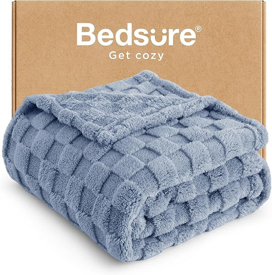 Bedsure GentleSoft Ashley Blue Throw Blanket for Couch - Checkered Fleece Blankets Gifts for Women Men Girls, Cute Soft Cozy Throw for Bedroom Home Decor Gifts, 50x60 Inches