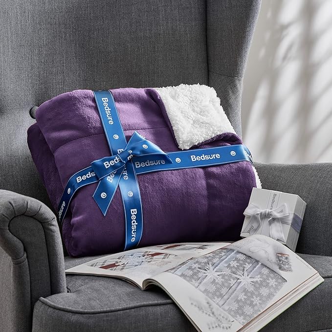 Bedsure GentleSoft Sherpa Fleece Throw Blanket for Couch, Non-Heated, Thick and Warm Throw Gifts for Women and Girls, Soft Fuzzy Plush Christmas Blanket for Winter, Purple, 50x60 Inches