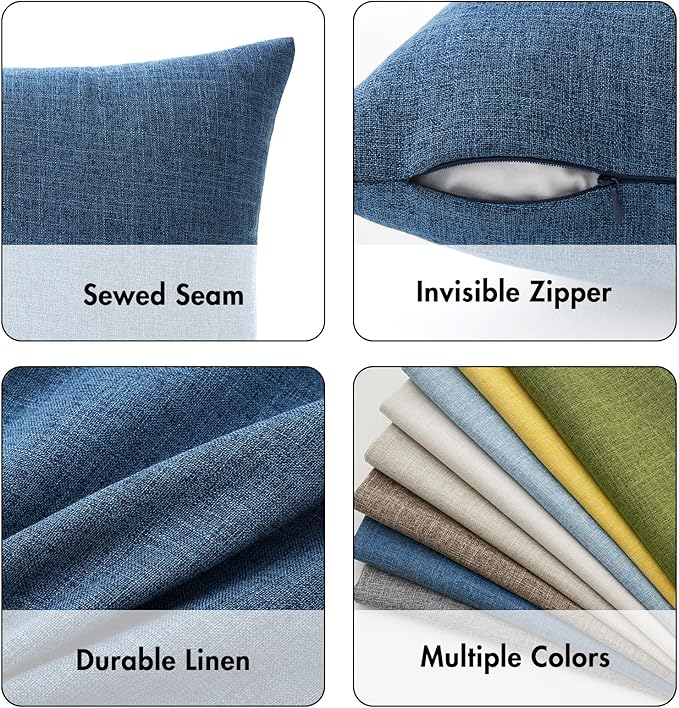 MIULEE Pack of 2 Decorative Linen Burlap Coastal Pillow Covers Farmhouse Accent Pillowcases for Sofa Car Couch Bedroom Living Room Decor 18x18 Inch Blue