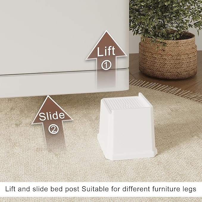 Bed Risers 4 Inch 8 Pack, Oversized L Shape Furniture Bed Lifts Risers 4 in Heavy Duty Wide Opening Elevators fits to Couch, Sofa, Bed Frame, White