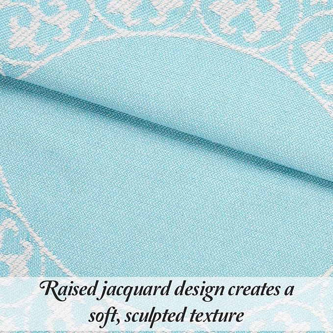 Superior Cotton Blend Bedspread Set, Includes Oversized Bedspread and 2 Matching Pillow Shams, Light Weight Blanket, Bedding Decor, Jacquard Vintage Floral Mandala, Lyron Collection - King, Aqua
