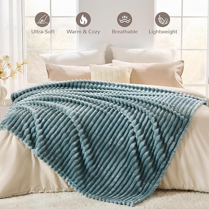Turquoise Green Fleece Queen Size Blanket for Bed, Super Soft Cozy Blanket for Home Decor, Perfect Cozy Gifts for Women Men Gifts, Lightweight All Season Bed Blanket, 90x90 Inches