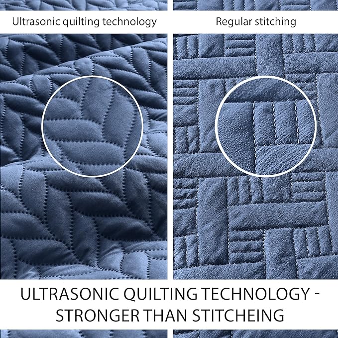 MOONLIGHT20015 Twin Quilt Bedding Set (68” x 86”) - Bulk Pack of 10 Wholesale for Hotels, Guest Bedroom & Airbnbs - Lightweight Microfiber Reversible Embossed Quilts Bedspreads (Washed Blue)