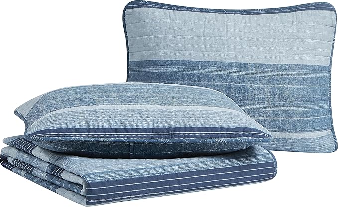 Nautica- Twin Quilt Set, Cotton Reversible Bedding Set, Dorm Room Essentials (Ridgeport Blue, Twin)