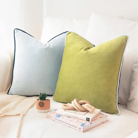 MONDAY MOOSE Decorative Throw Pillow Covers Cushion Cases, Set of 2 Soft Velvet Modern Double-Sided Designs, Mix and Match for Home Decor, Pillow Inserts Not Included (16x16 inch, Green/Blue)