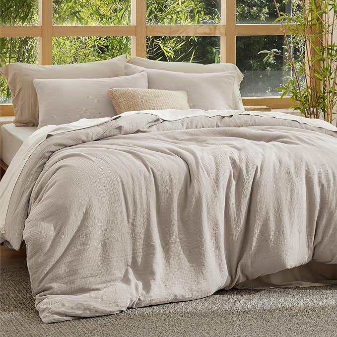 Bedsure Muslin Duvet Cover Oversized King - Cotton Blend Rayon Derived from Bamboo, Cooling Duvet Covet for Hot Sleepers - Ultra-Soft & Breathable Bedding Set for All Seasons(Oat Milk, 120"x98")