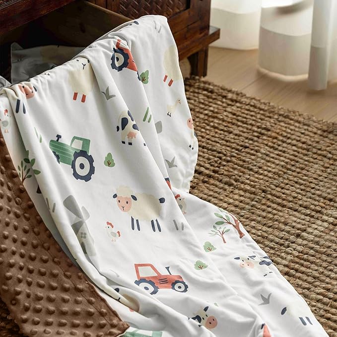 Baby Blanket for Boys and Girls - Soft Nursery Minky Blankets for Newborn,Brown Toned Farm,30 x 40 Inch (Micro Minky)