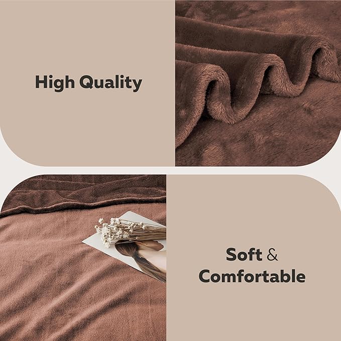 MOONLIGHT20015 Fleece Bed Blanket Queen Size 90x90 inches - 400GSM Anti-Static Lightweight Super Soft Fluffy Fuzzy Plush Blankets Cozy Microfiber Blankets for Couch, Bed, Sofa (Queen, Coffee)