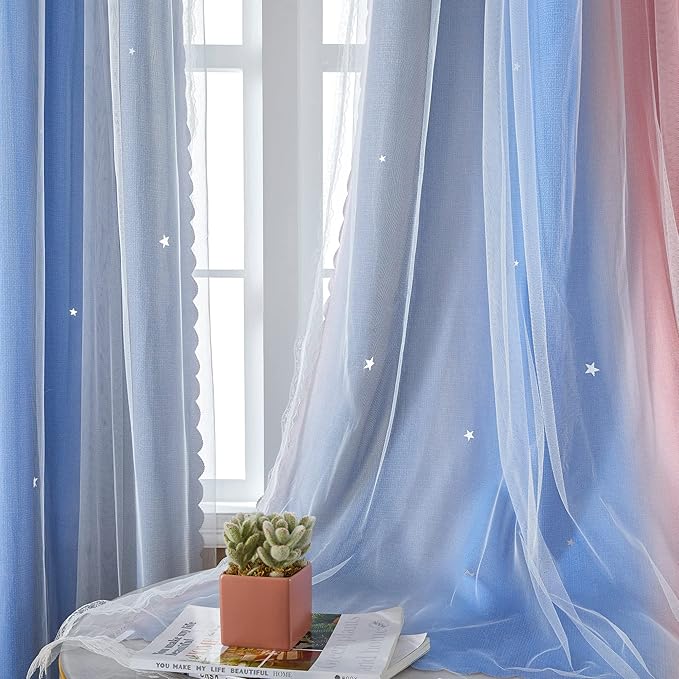 XiDi Blackout Curtains for Girls Bedroom Decor, Ideal for Kids Room with Unicorn Theme Princess Room Decor 63 inches Length Curtain 2 Panels Set Pink/Grey/Blue