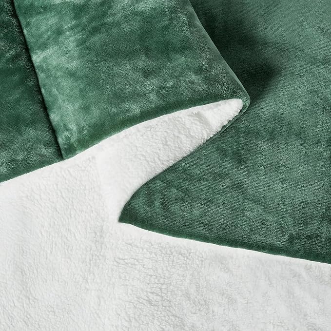 Amazon Basics Reversible Sherpa Comforter Set with Pillow Sham, Green, Twin/Twin XL